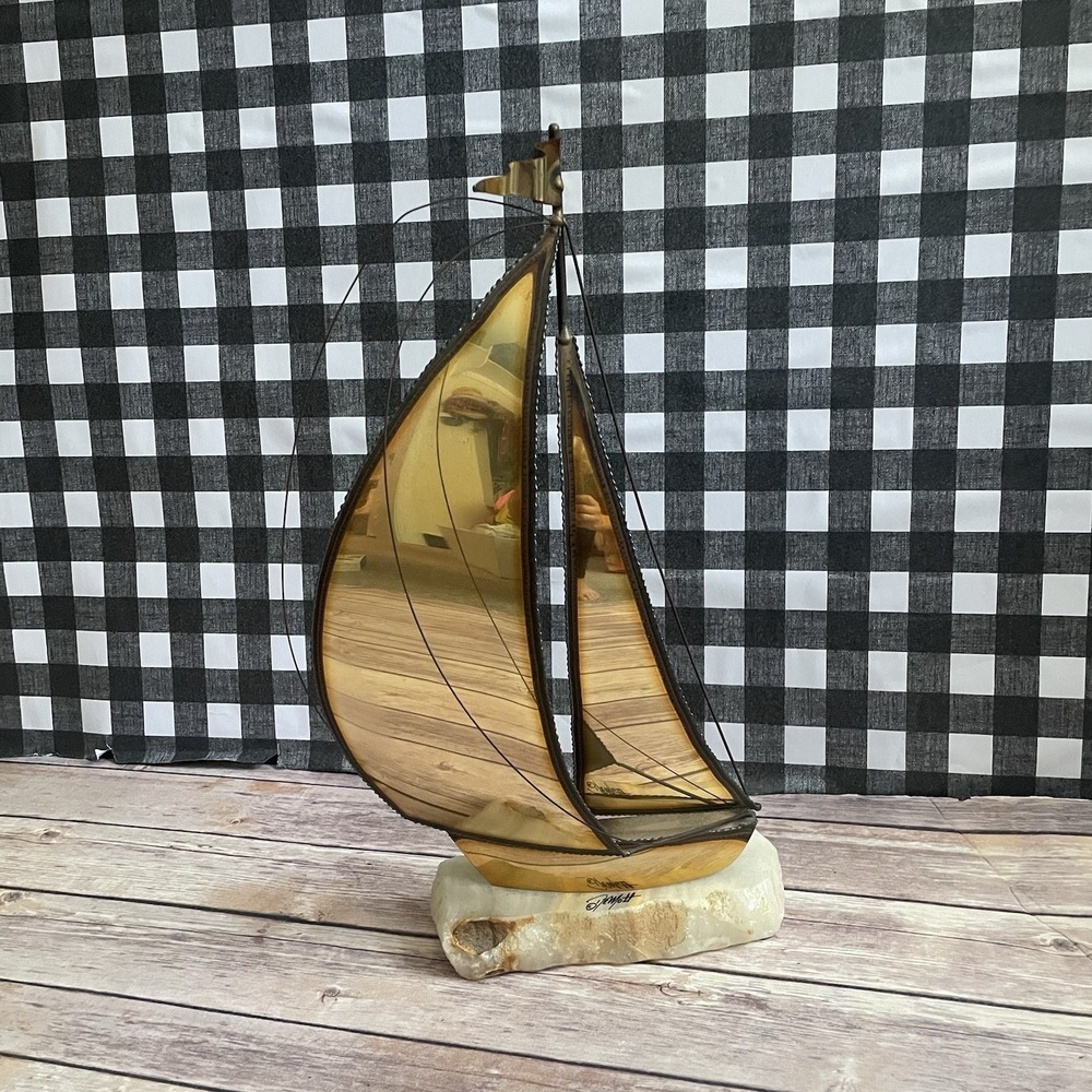 Signed Demott Copper Sailboat Metal Sculpture MidCentury